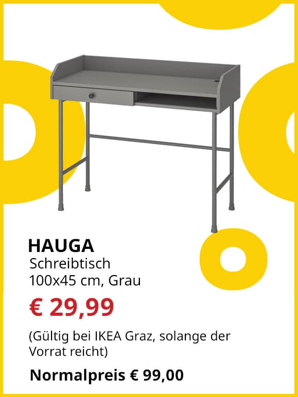 Schreibtisch Hauga, 100x45cm, grau, statt € 99 um € 29,99.