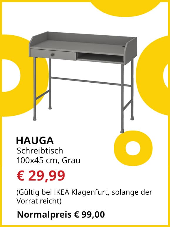 Schreibtisch Hauga, 100x45cm, grau, statt € 99 um € 29,99.