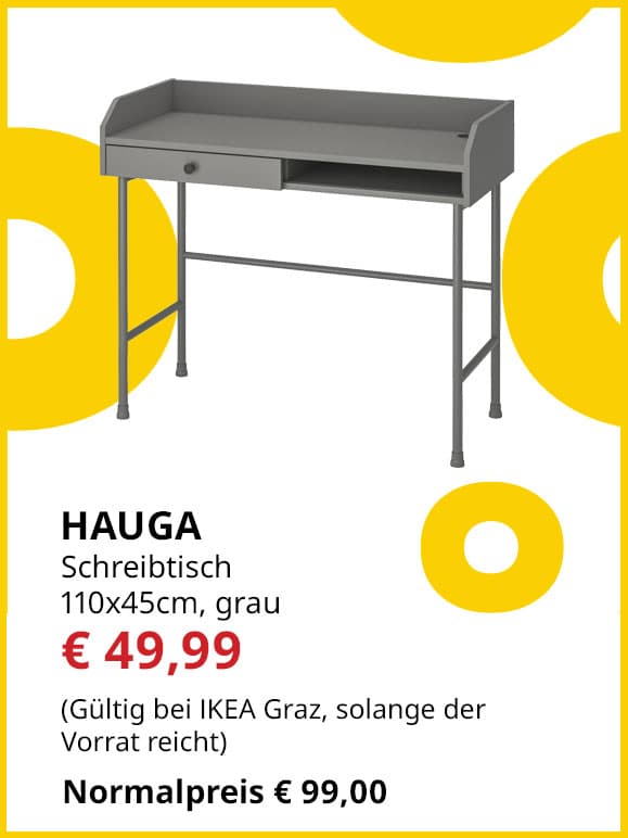 Schreibtisch Hauga, 100x45cm, grau, statt € 99 um € 49,99.