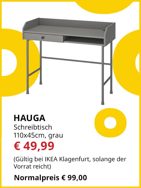 Schreibtisch Hauga, 100x45cm, grau, statt € 99 um € 49,99.