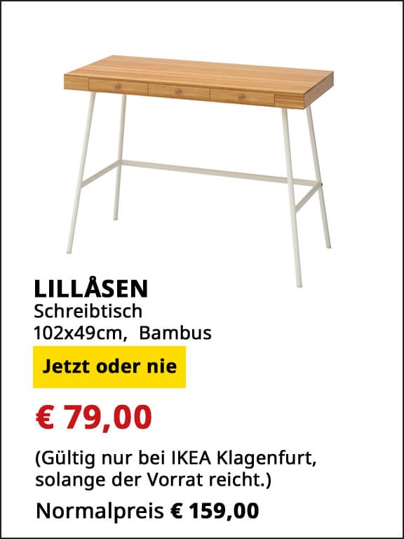  Schreibtisch Lillåsen, Bambus, 102x49cm, statt € 159 um €79.