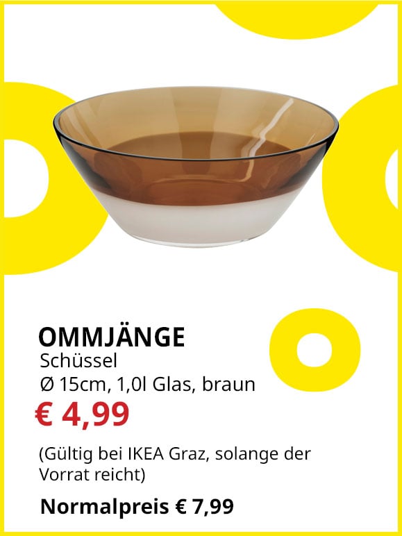 Schüssel Ommjänge, Durchmesser 15 cm, Glas, braun, statt € 7,99 um € 4,99.