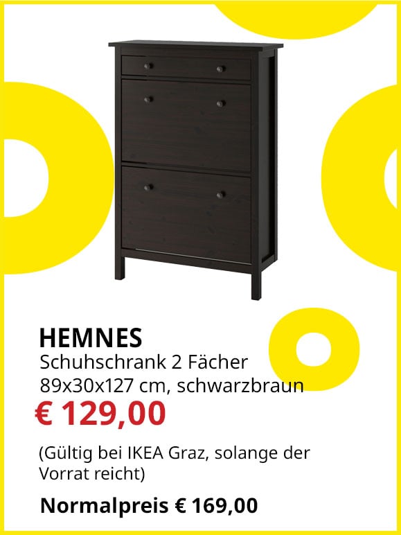 Schuhschrank mit 2 Fächern Hemnes, 89x30x127 cm, schwarzbraun, Statt €169 um €129.