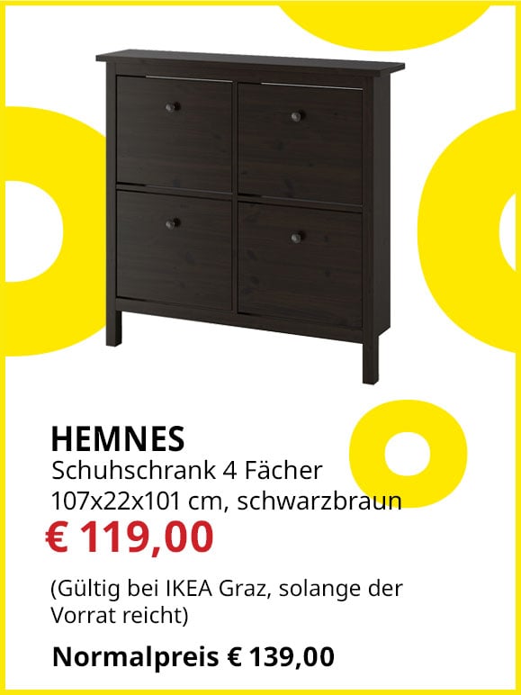 Schuhschrank mit 4 Fächern Hemnes, 107x22x101 cm, schwarzbraun, Statt €139 um €119.
