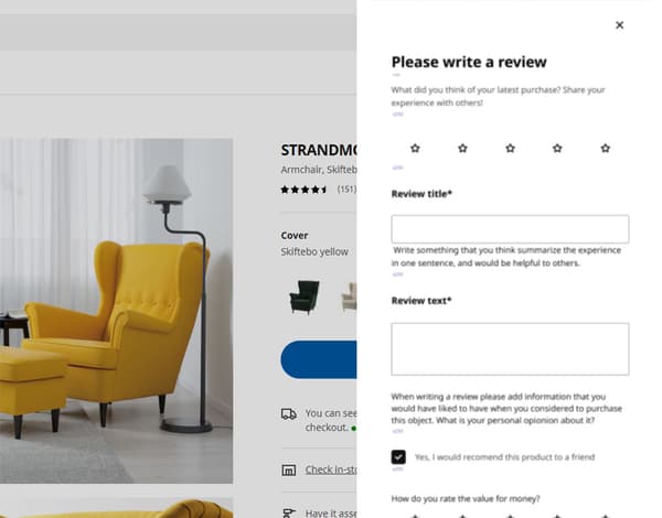 Screenshot of ratings and review modal where the user can leave a review