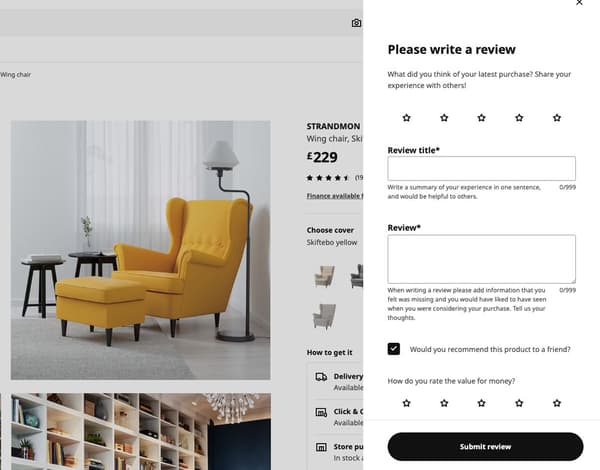 Screenshot of ratings and review modal where the user can leave a review