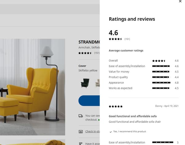 Screenshot of the ratings and review modal