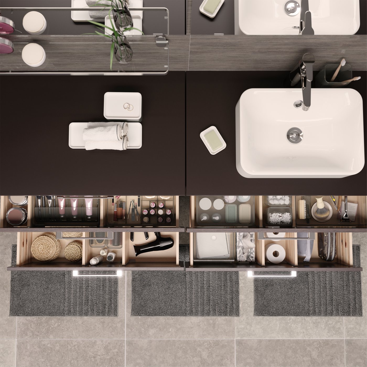 A streamlined bathroom with behind-the-scenes storage - IKEA