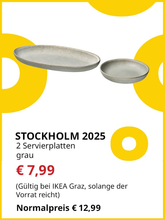 Servierplatten 2-er Set Stockholm 2025, grau, statt € 12,99 um € 7,99.