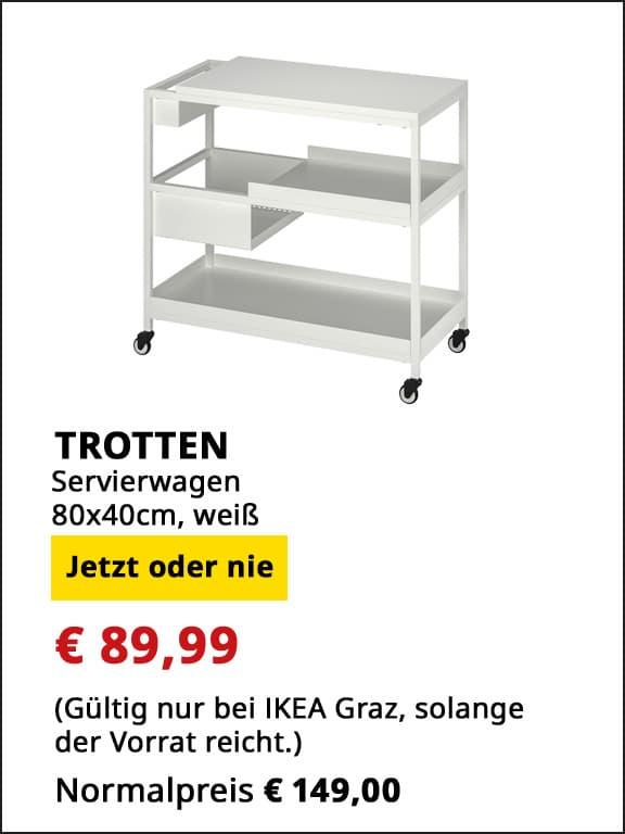  Servierwagen Trotten, 80x40cm, weiß, statt € 149 um € 89,99.