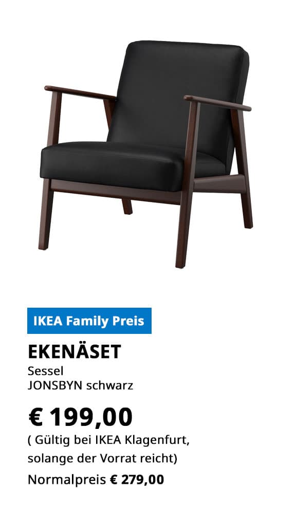 Sessel EKENÄSET, JONSBYN schwarz, statt € 279 zum IKEA Family Preis von  € 199.