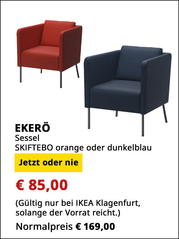 Sessel Ekerö, Skiftebo orange  oder dunkelblau, statt € 169 um € 85.