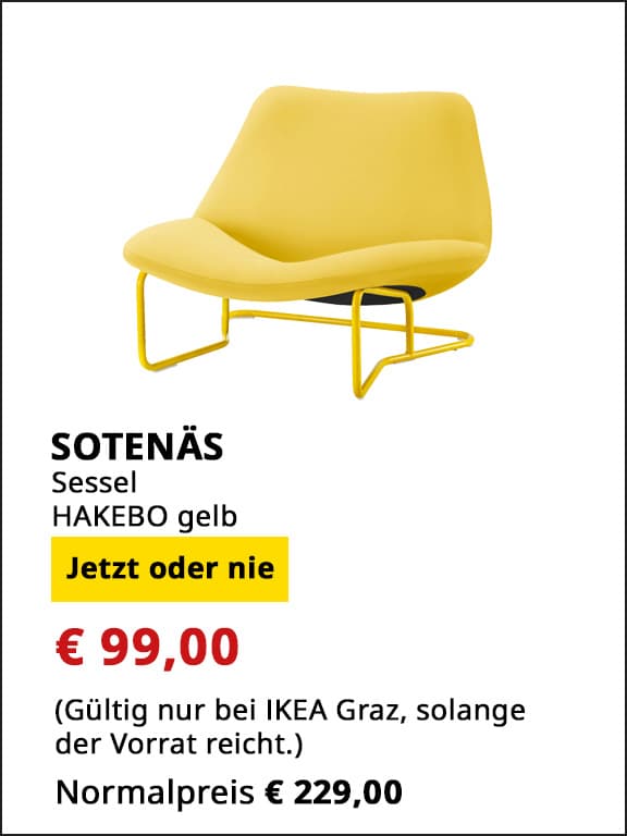 Sessel Hakebo, gelb, statt € 229 um € 99.