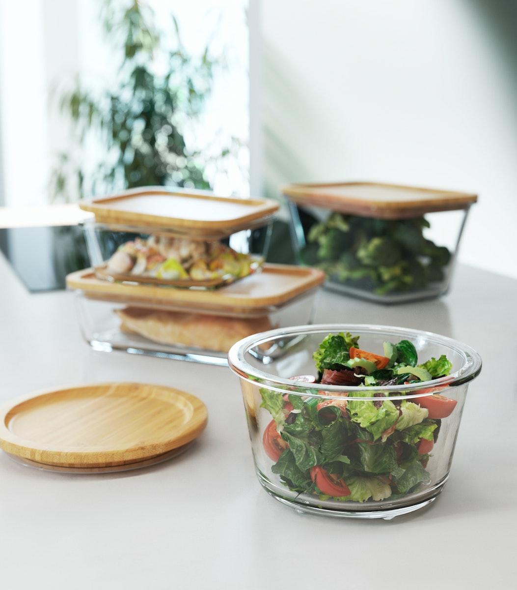 Several containers IKEA 365+ filled with food.