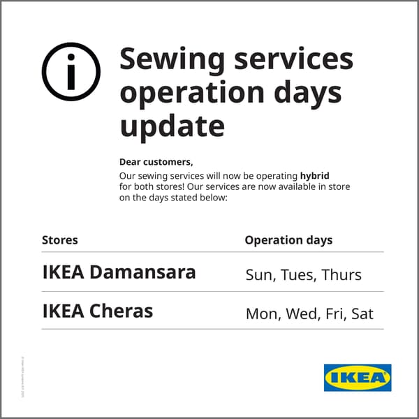 Sewing services operation days update