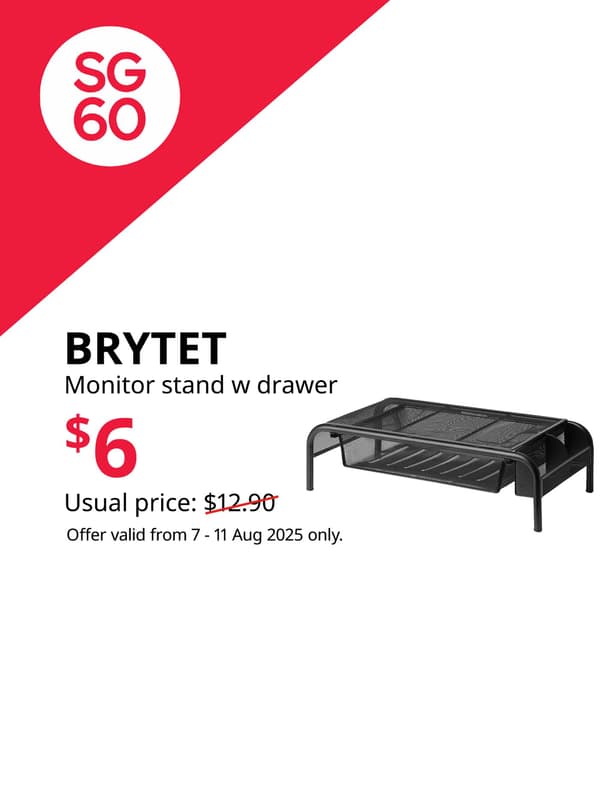 SG60 product offer. BRYTET monitor stand, $6.