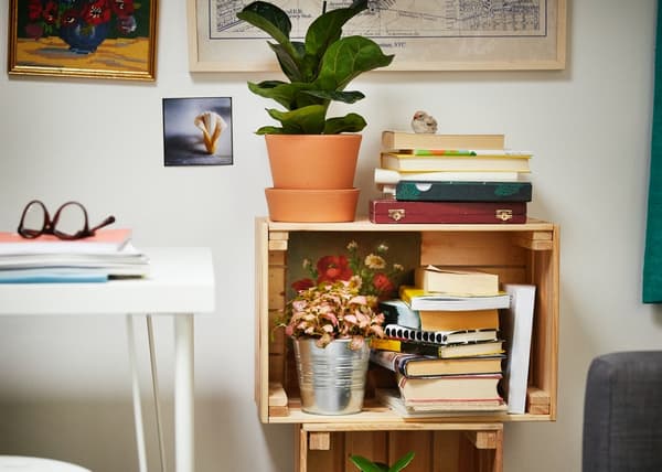 Shelving unit made with re-used boxes