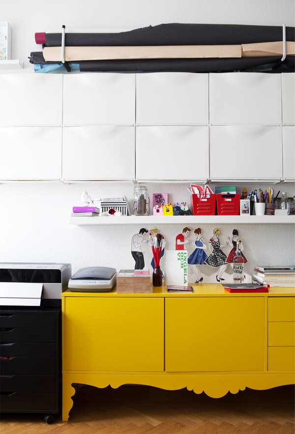 Shoe cabinets and shelving.