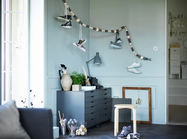 Shoe storage under the bed.