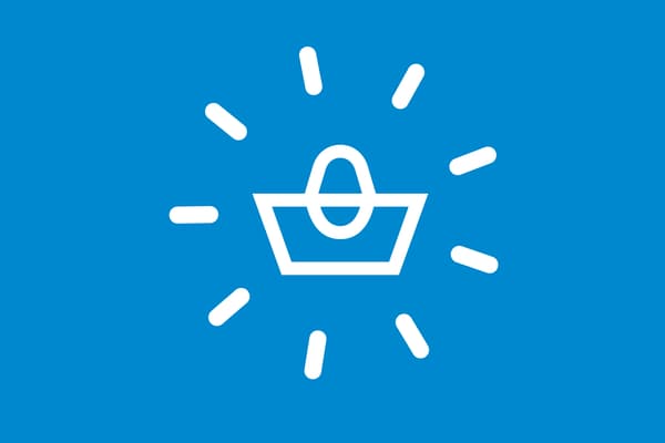 Shopping bag icon on blue background.