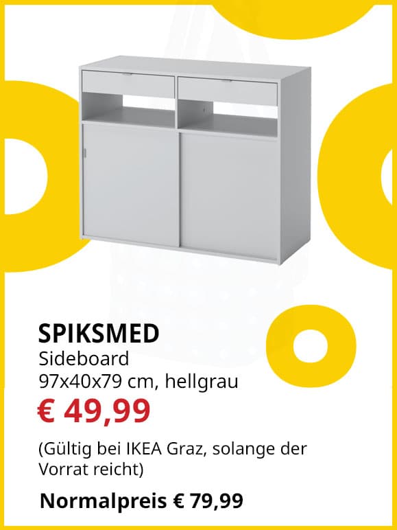 Sideboard Spiksmed, 97x40x79cm, hellgrau, statt € 79,99 um € 49,99.