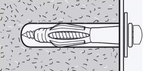 Į sieną, pagamintą iš kažko kieto, pavyzdžiui, plytų, įsukamo varžto eskizas. Varžtas yra sieniniame kaištyje.