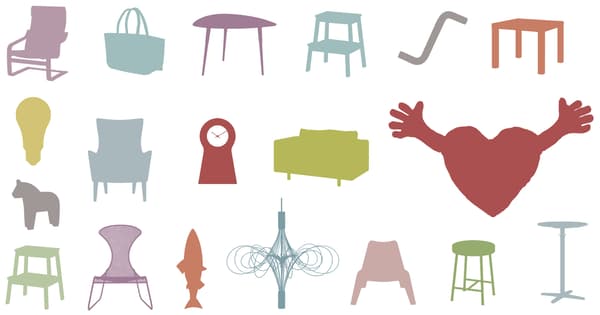 Silhouette of IKEA products representing different work areas at IKEA.