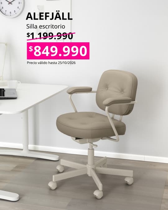 Silla de oficina ALEFJÄLL tapizada en beige, diseñada para el trabajo diario en escritorio.