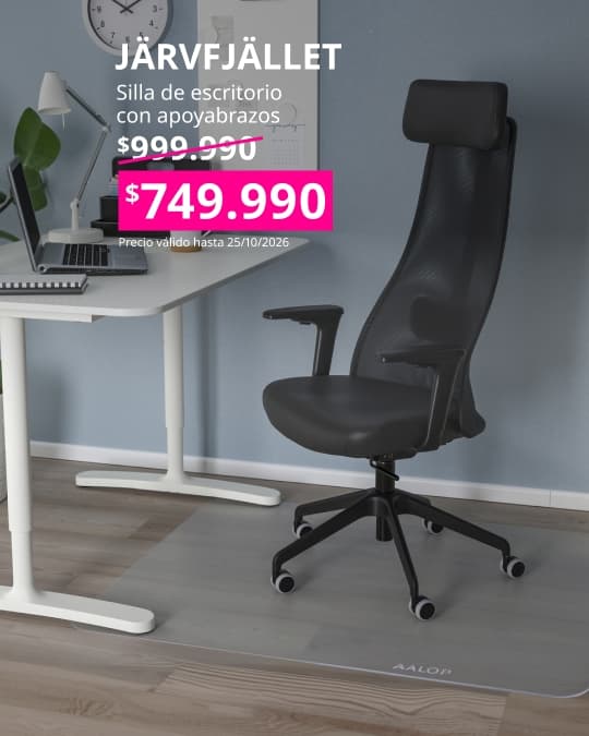 Silla de oficina JÄRVFJÄLLET con reposabrazos y acabado Glose negro para espacios de trabajo y estudio.