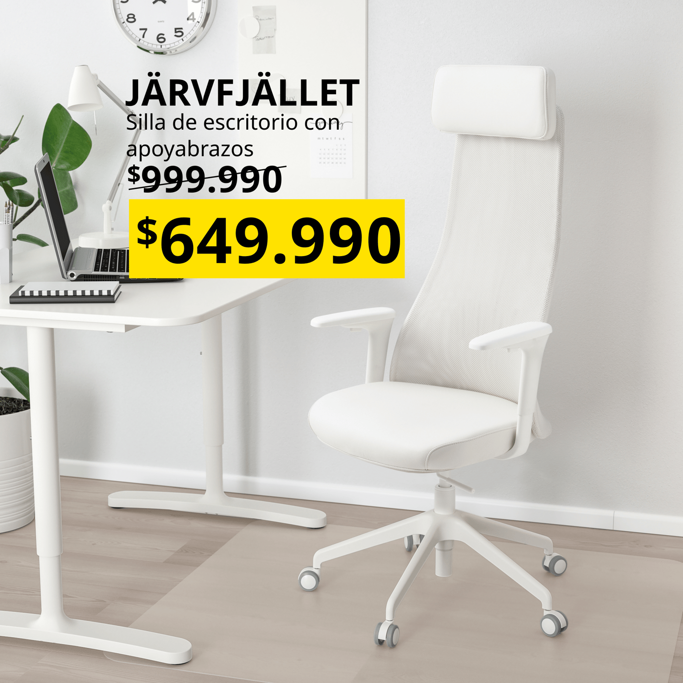 Silla gamer blanca destacado con precio promocional en amarillo