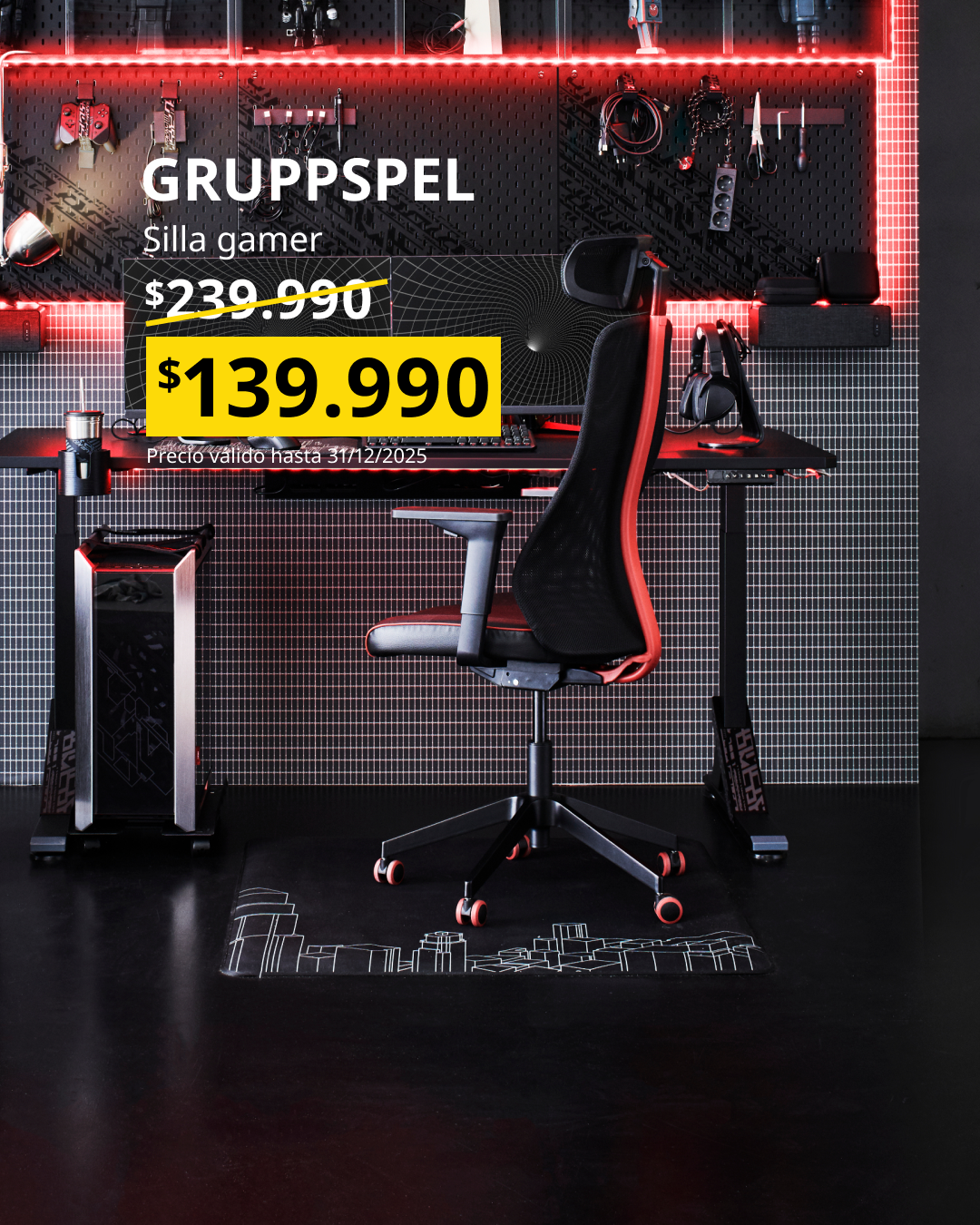 Silla gamer negra con rojo