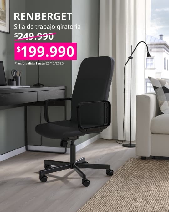 Silla giratoria RENBERGET tapizada en Bomstad negro para escritorio o espacio de trabajo.