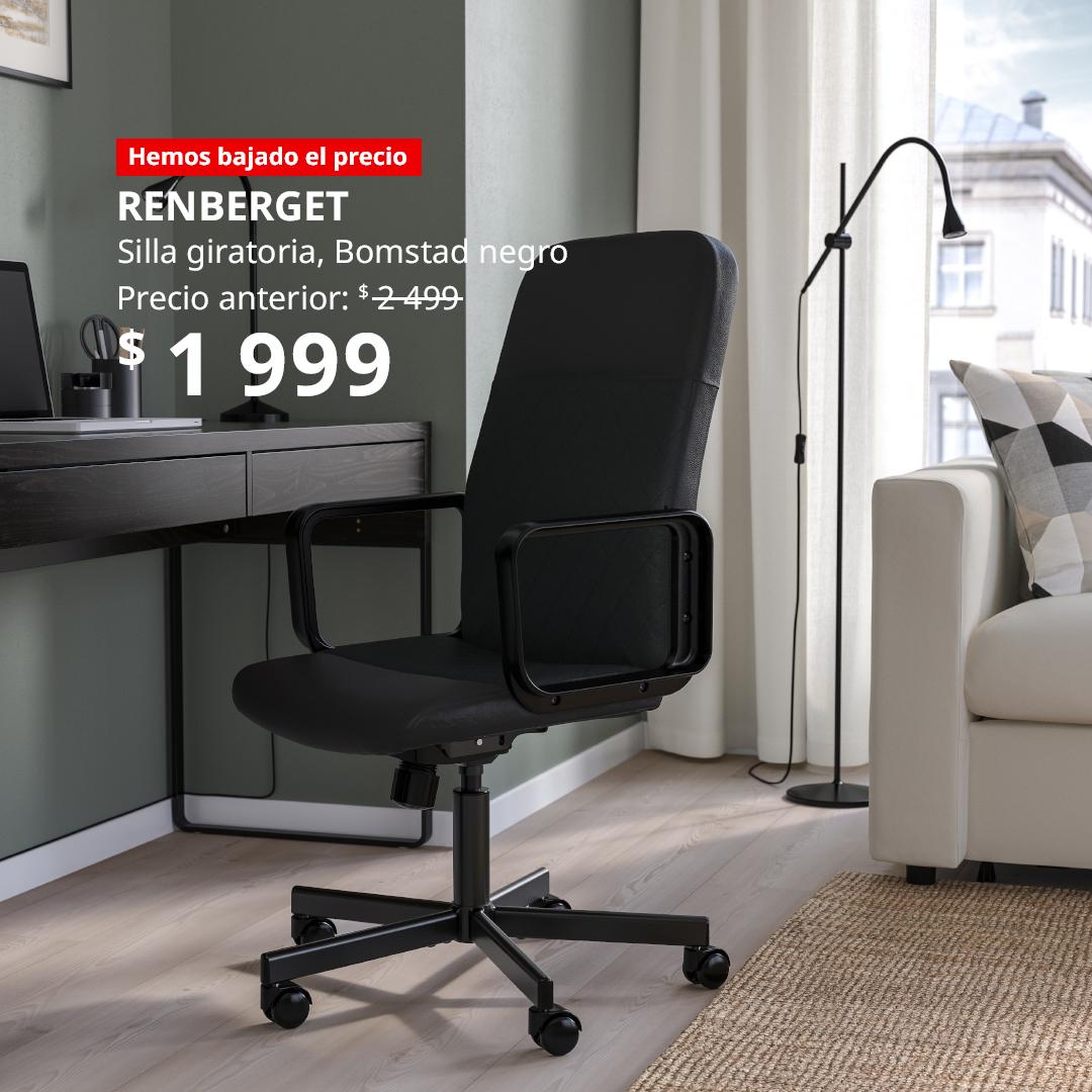 Silla giratoria RENBERGET tapizada en color negro Bomstad.