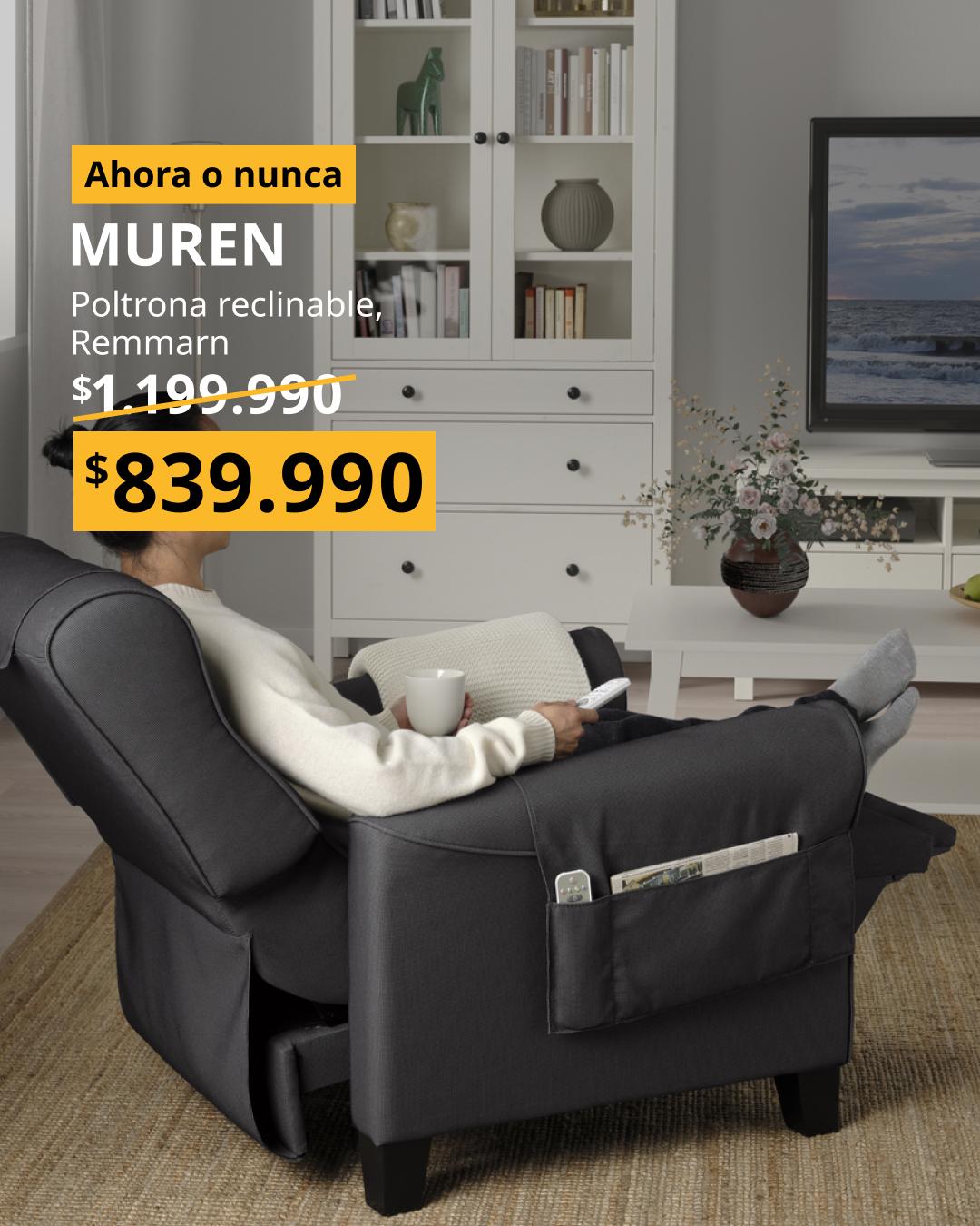 Sillón reclinable MUREN tapizado en color gris oscuro Remmarn, diseñado para mayor comodidad y descanso.