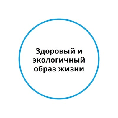 Синий круг с надписью «Здоровый и экологичный образ жизни».