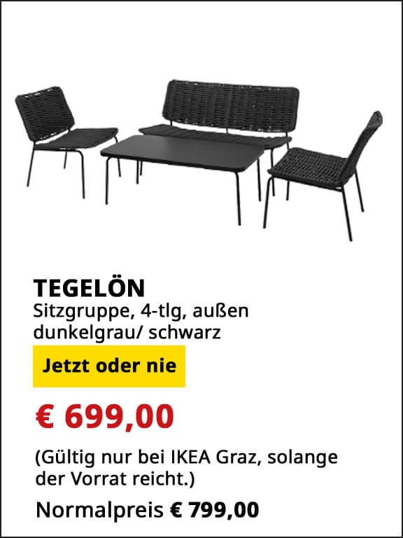  Sitzgruppe für Außen TEGELÖN, 4- teilig, statt  €799 um € 699.