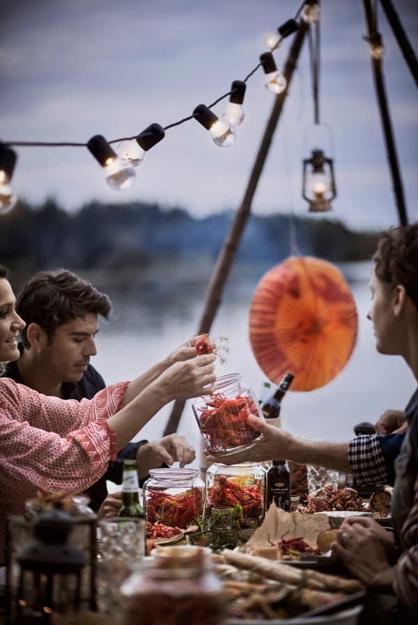 Skalldyrsfest med venner utendørs.