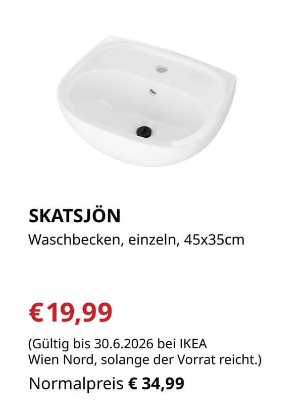 SKATSJÖN
Waschbecken, einzeln, 45x35 cm

€19,99 statt €34,99