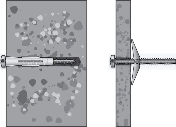 Sketch of a screw in a masonry wall.