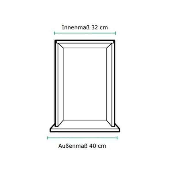 Skizze einer Schublade mit 40 cm Außenmaß und 32 cm Innenmaß