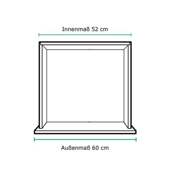 Skizze einer Schublade mit 60 cm Außenmaß und 52 cm Innenmaß