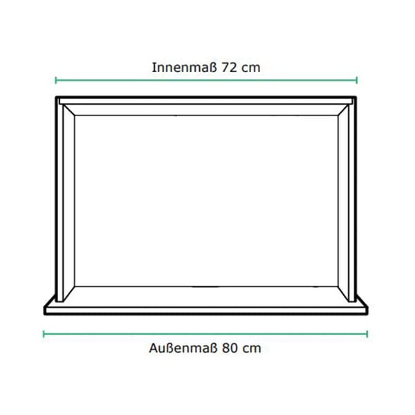 Skizze einer Schublade mit 80 cm Außenmaß und 72 cm Innenmaß