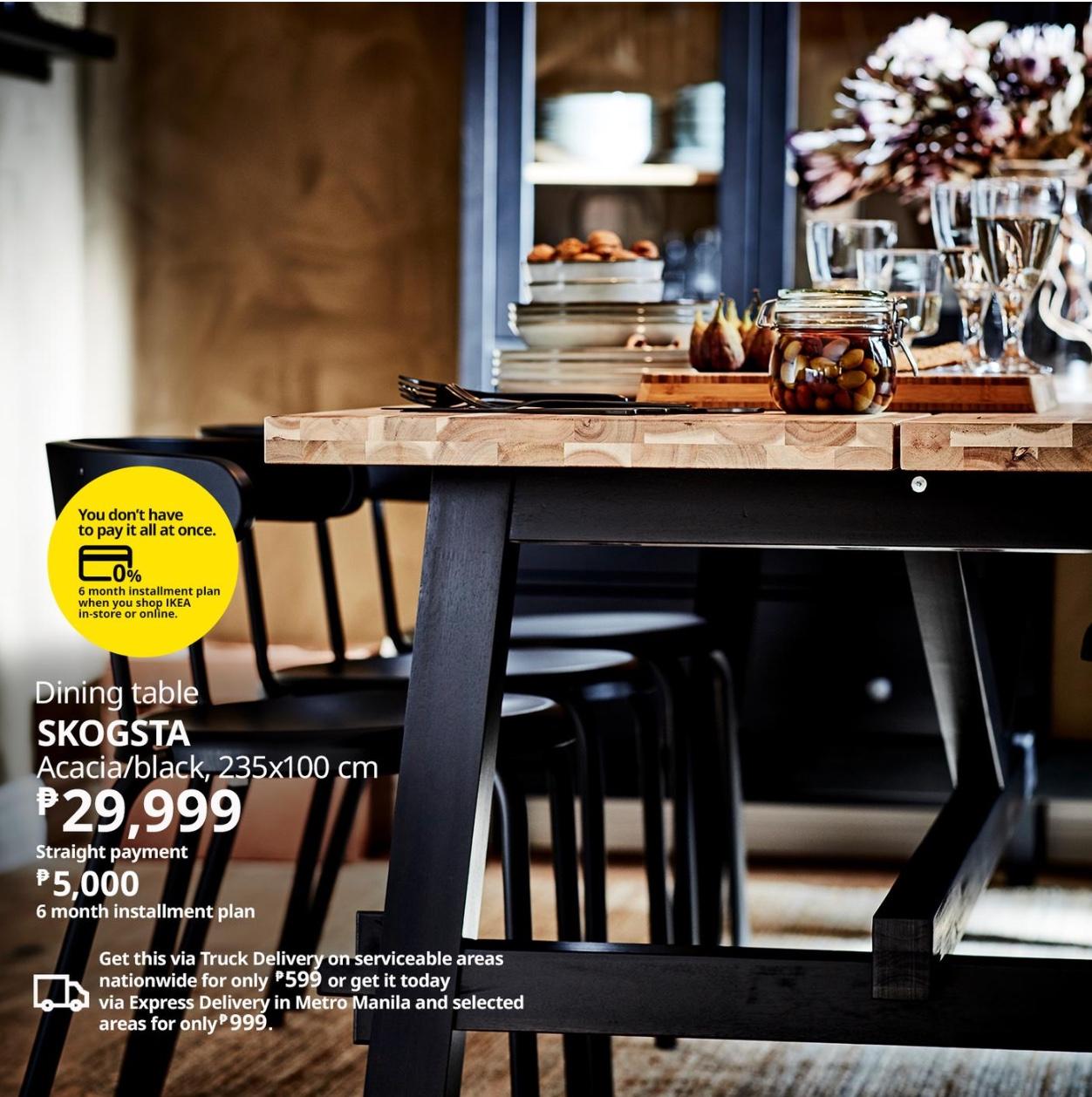SKOGSTA dining table with an installment payment plan. Affordable payment option