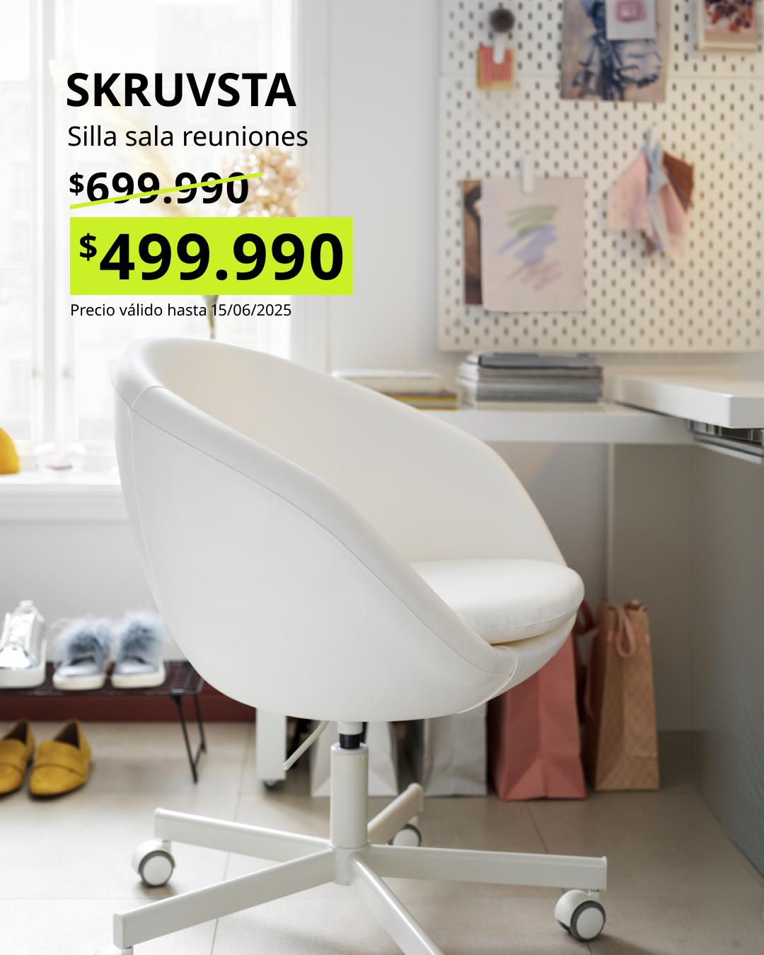SKRUVSTA silla de oficina blanca, giratoria y ajustable para espacios reducidos
