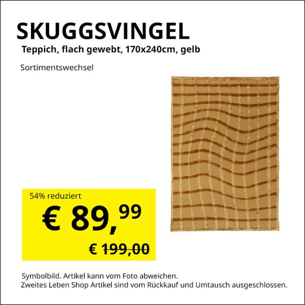 Skuggsvingel Teppich, 170x240cm, gelb, statt € 199 umn € 89,99