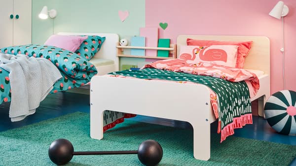 SLÄKT ext bed frame with slatted bed base 80x200 cm white/birch