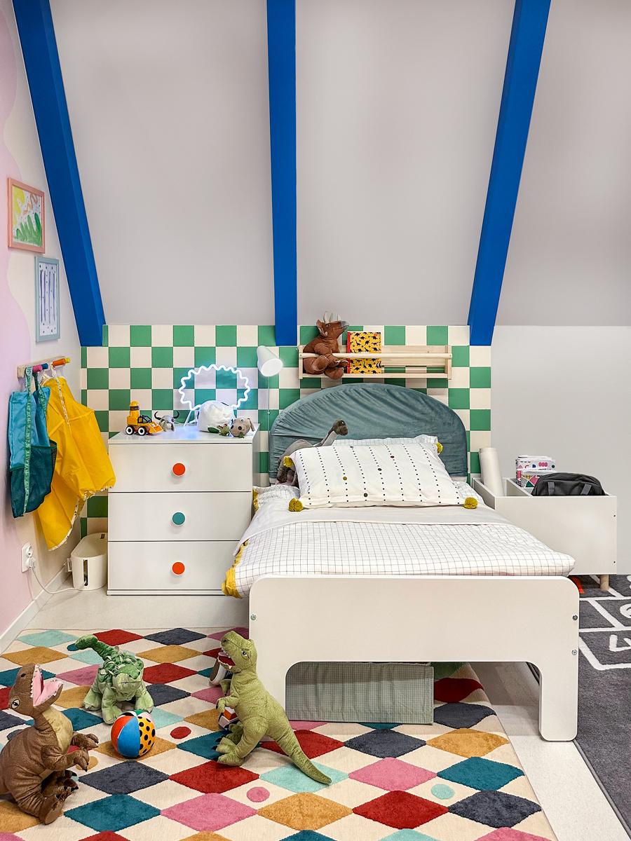 SLÄKT Rozsuwana rama łóżka, biały/szaroturkusowy, 80x200 cm