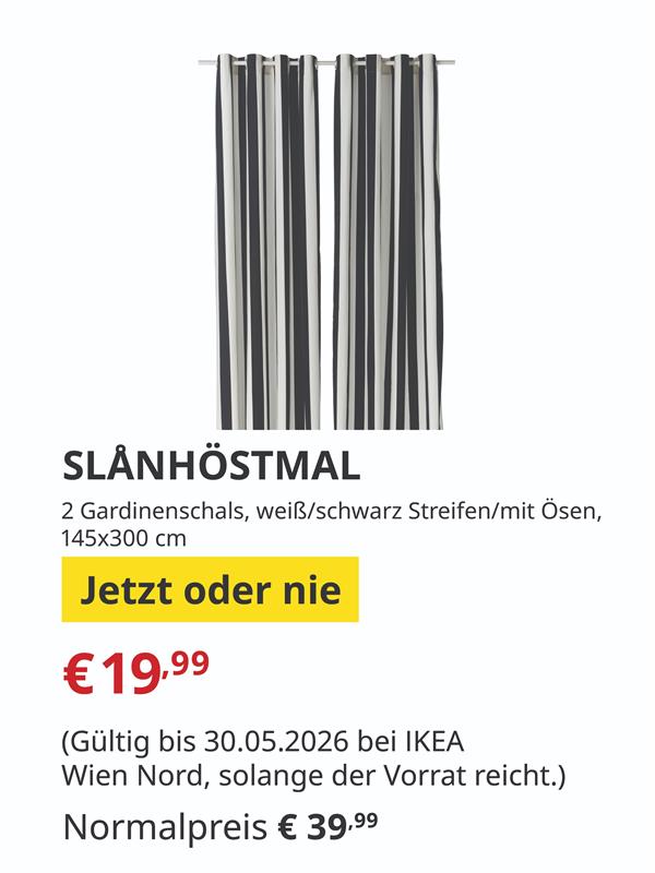 SLANHÖSTMAL
2 Gardienenschals, wei/schwarz Streifen/mit Ösen, 
145x300 cm
€19,99 statt €39,99