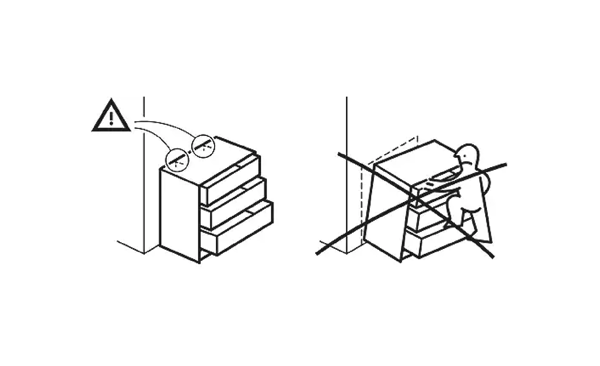 slikovni prikaz pomembnosti pritrjevanja pohištva na steno