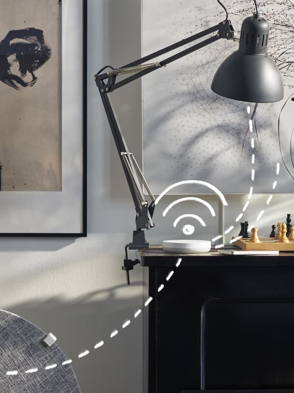 Smart deak lamp on a black deak